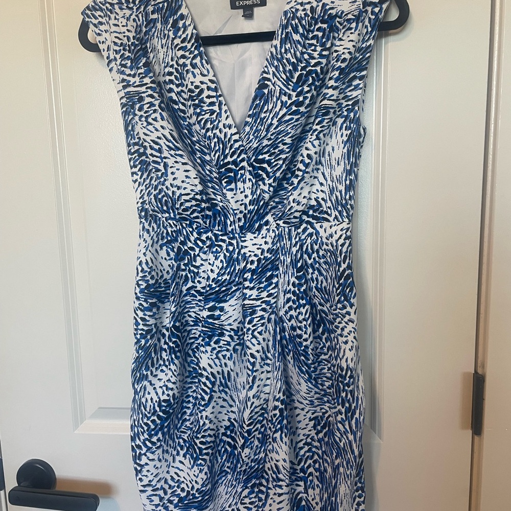 Express Blue and White Patterned Dress